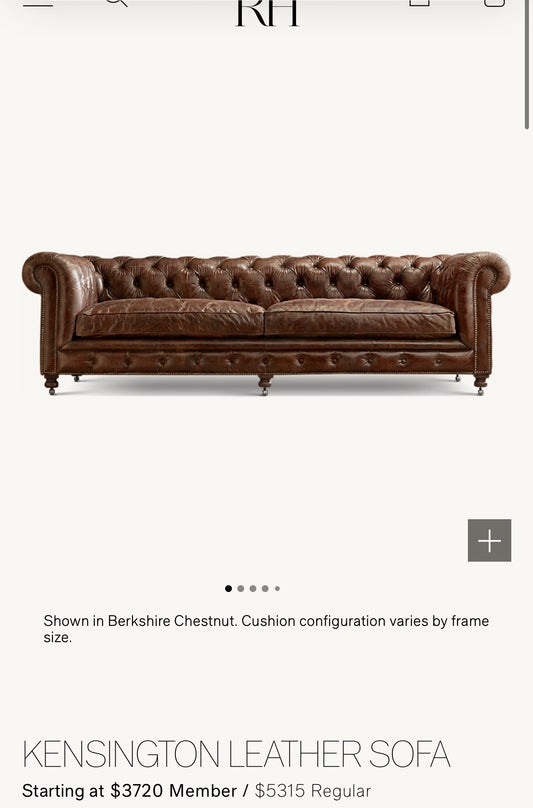 Leather Restoration Hardware Couch (DELIVERY OFFERED)